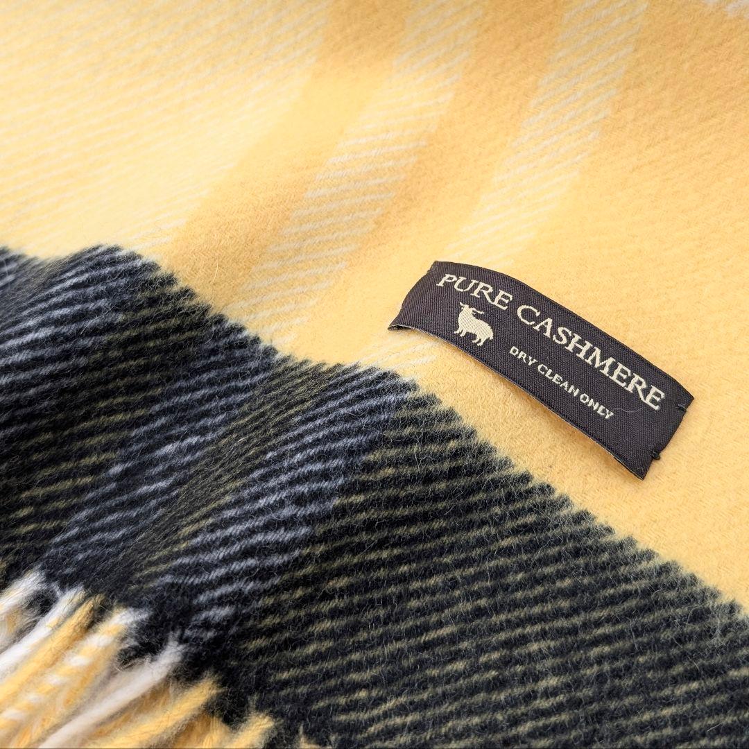 未使用タグ付★23区 大判 カシミヤ100%ストール チェック柄 イエロー