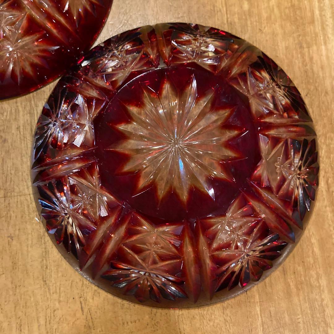 クリスタルダルク　ハンドカット色被せ切子皿五枚