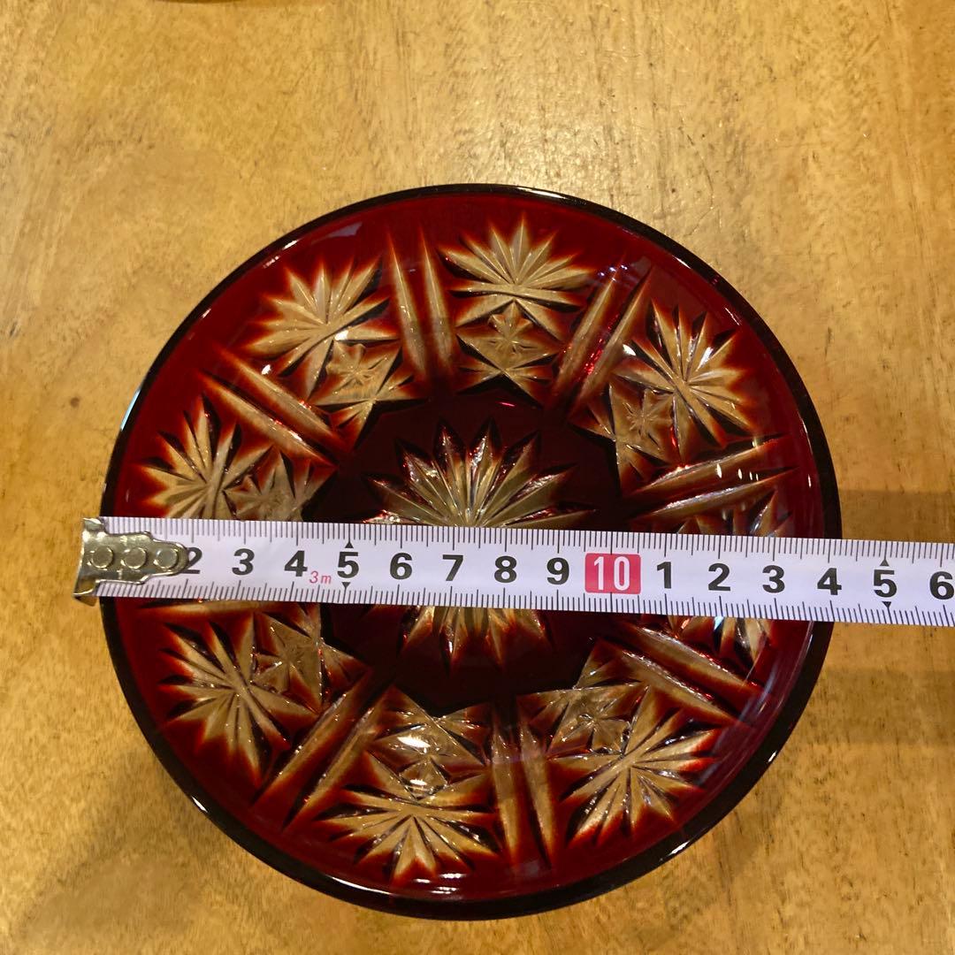 クリスタルダルク　ハンドカット色被せ切子皿五枚