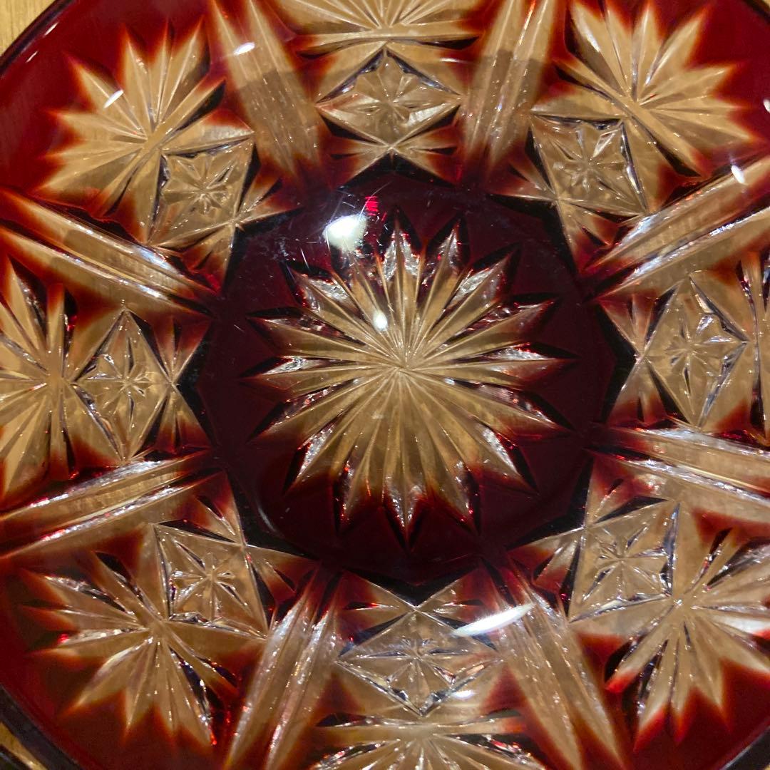 クリスタルダルク　ハンドカット色被せ切子皿五枚