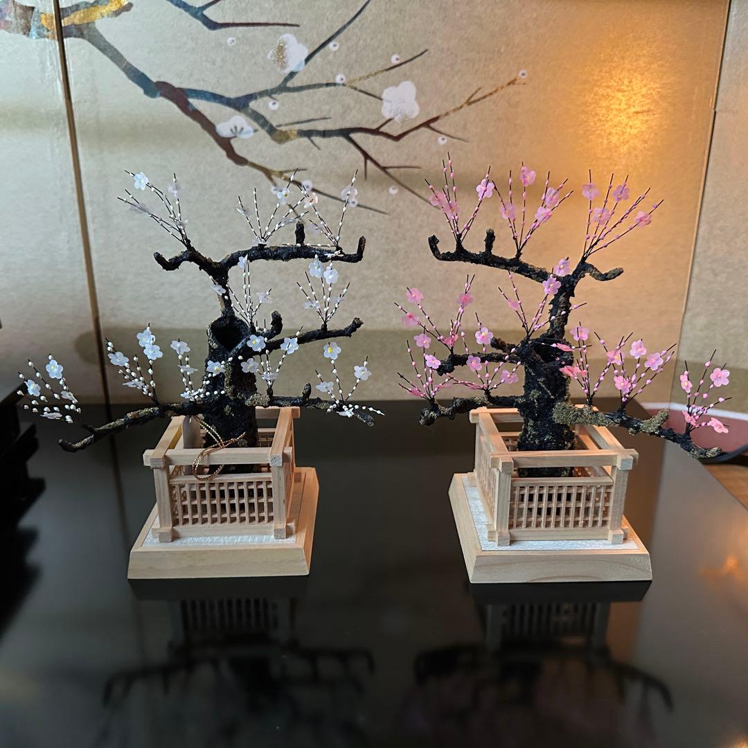 豪華！ お雛様 お飾りセット 雛飾り 屏風 親王飾り台 紅白梅 ぼんぼり