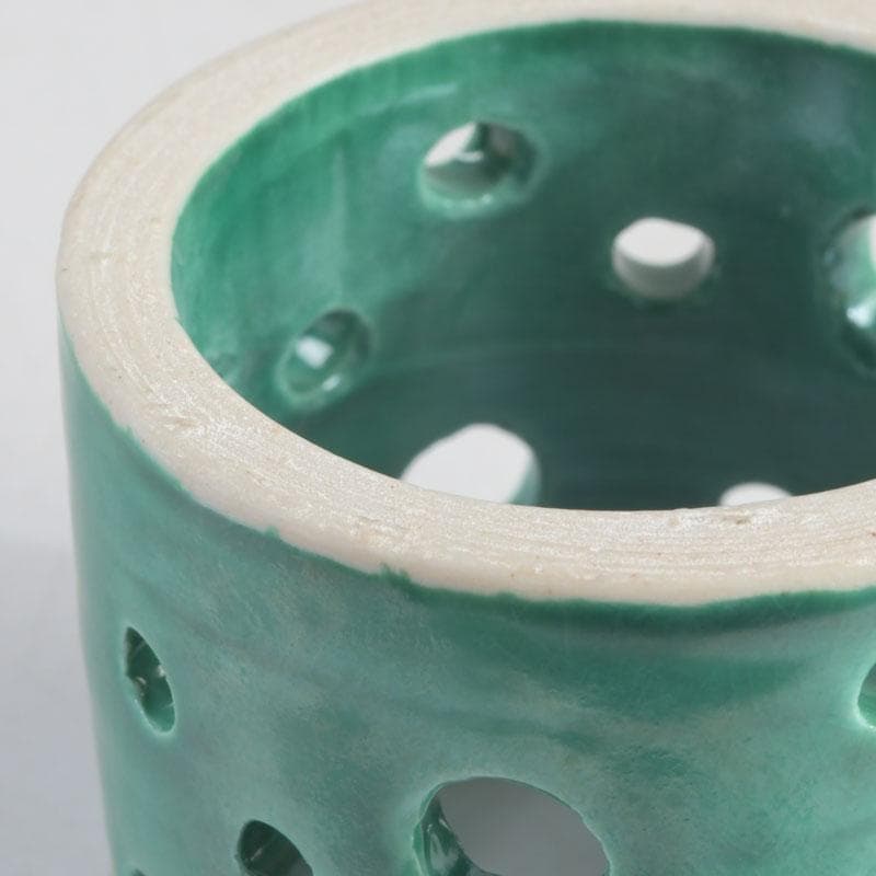 茶道具　古余呂技窯　川瀬竹春作　緑釉　水玉文　蓋置　共布共箱　V　9235