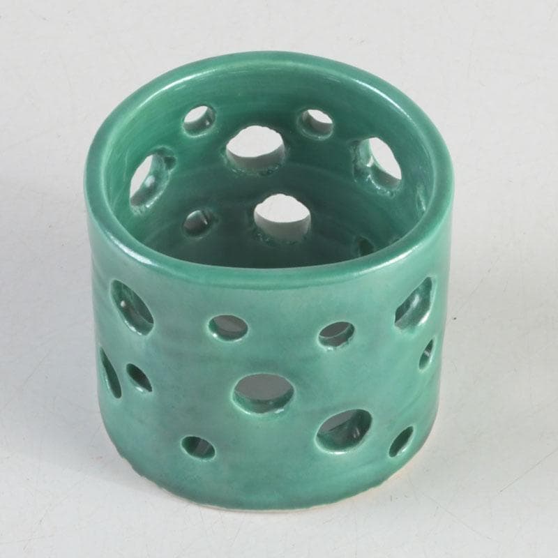 茶道具　古余呂技窯　川瀬竹春作　緑釉　水玉文　蓋置　共布共箱　V　9235