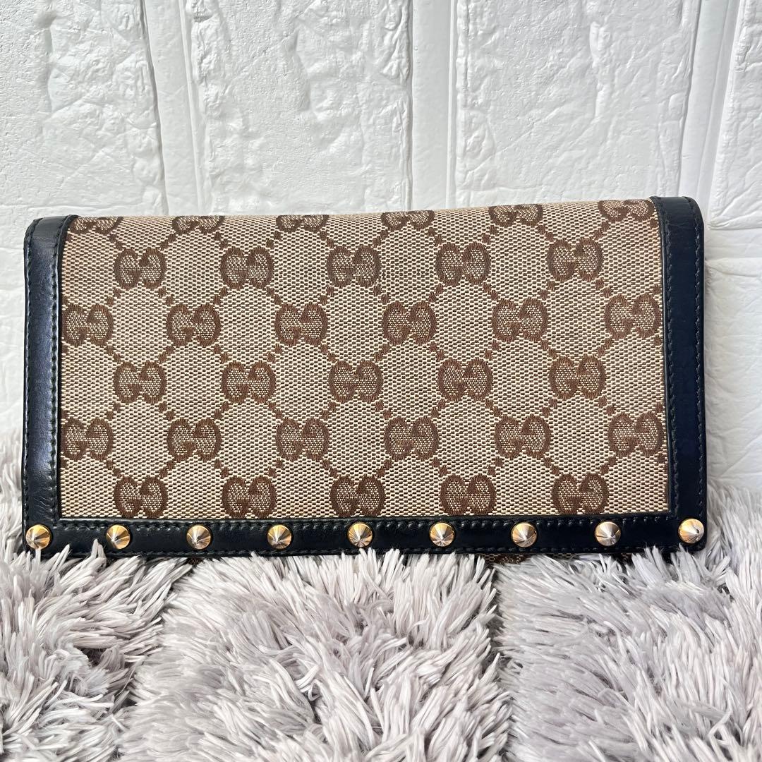 良品✨レア　GUCCI 長財布　スタッズ　GGキャンバス ブラック　メンズ