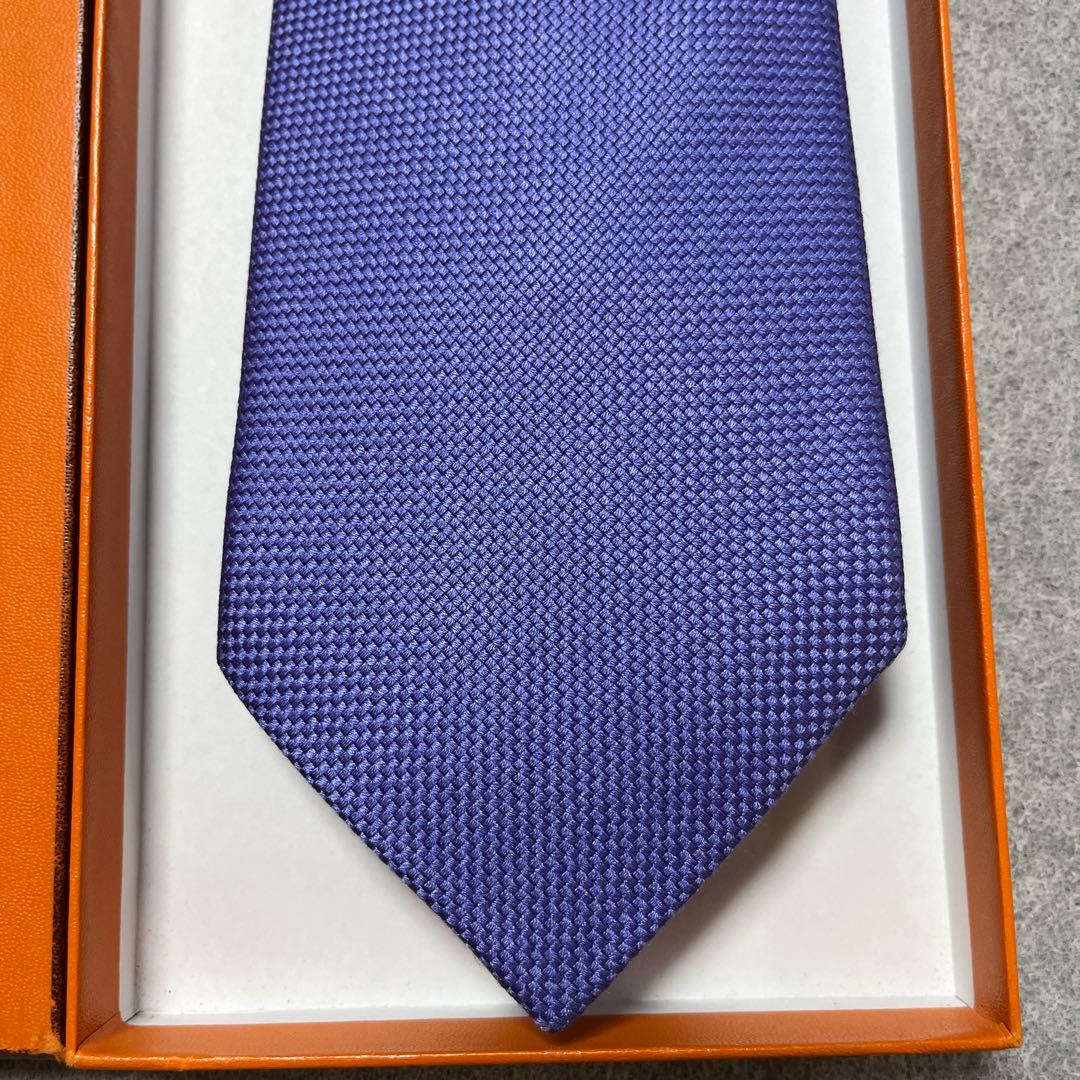 美品　エルメス　ネクタイ　インクブルー青紫　無地　シルク　結婚式