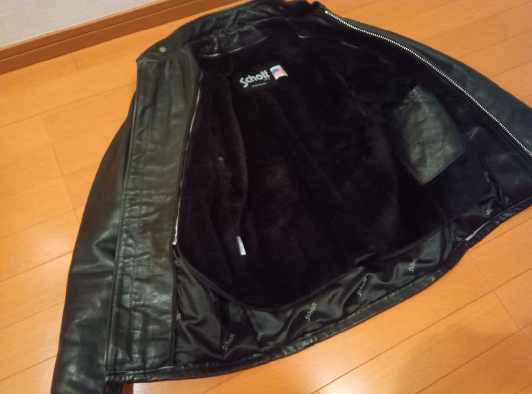 美品SCHOTTシングルライダース14134黒ブラック米国製オイルドカウレザー