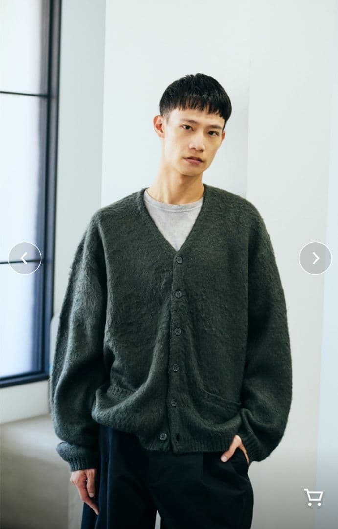 【美品】タウンクラフト　ソリッドシャギーカーディガン　ブラック　L