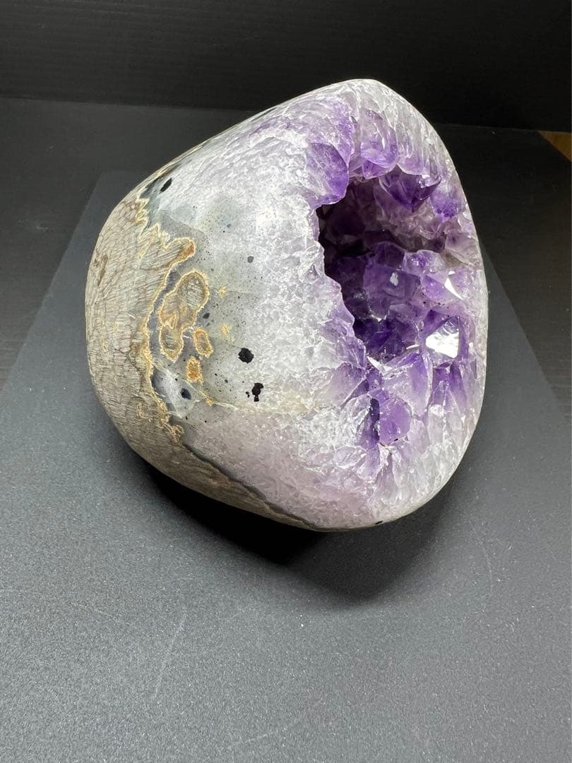 A679希少！美しい紫色 高品質天然アメジストドーム 置物