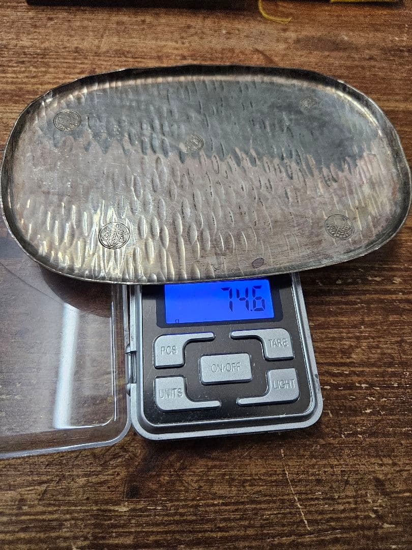 銀製 秦蔵六 作 三世秦蔵六造 小判型 銀打出 急須盆 香盆 共箱付き