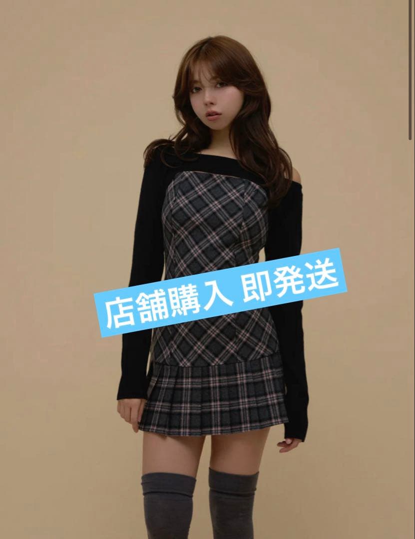 新品 AM1691 Selena check mini dress Gray