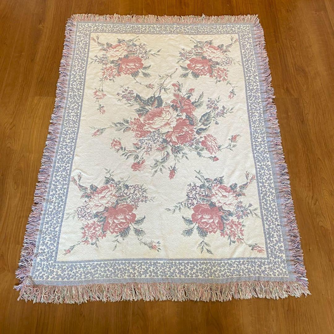 ゴブラン調 薔薇柄 大判ラグ タペストリー 表裏配色違い ヴィンテージ　2way