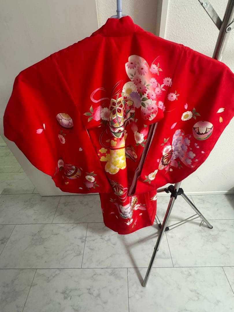 美品七五三着物、作り帯、草履、３歳用