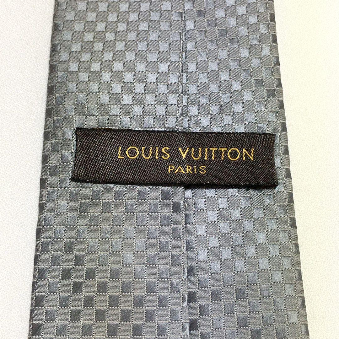 未使用級 ルイヴィトン Louis Vuitton ネクタイ グレー ダミエ