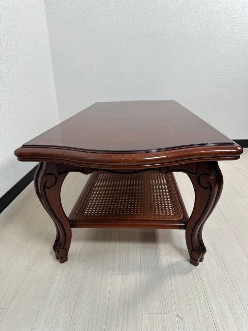 カリモク コロニアル センターテーブル 棚付き ラタン張り ローテーブル※i4※