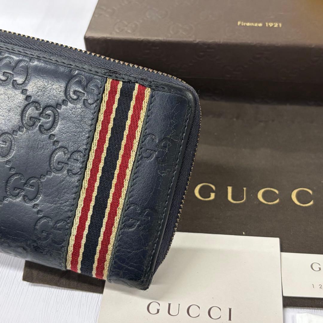 超良品‼️ グッチ　GUCCI 財布　長財布　シマレザー　ラウンドファスナー