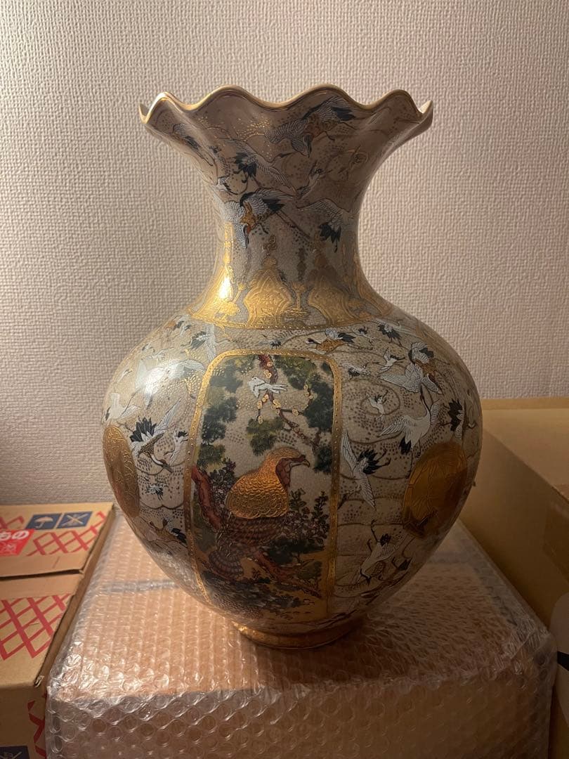 薩摩焼 花瓶 金彩 色絵 日本陶器 アンティーク