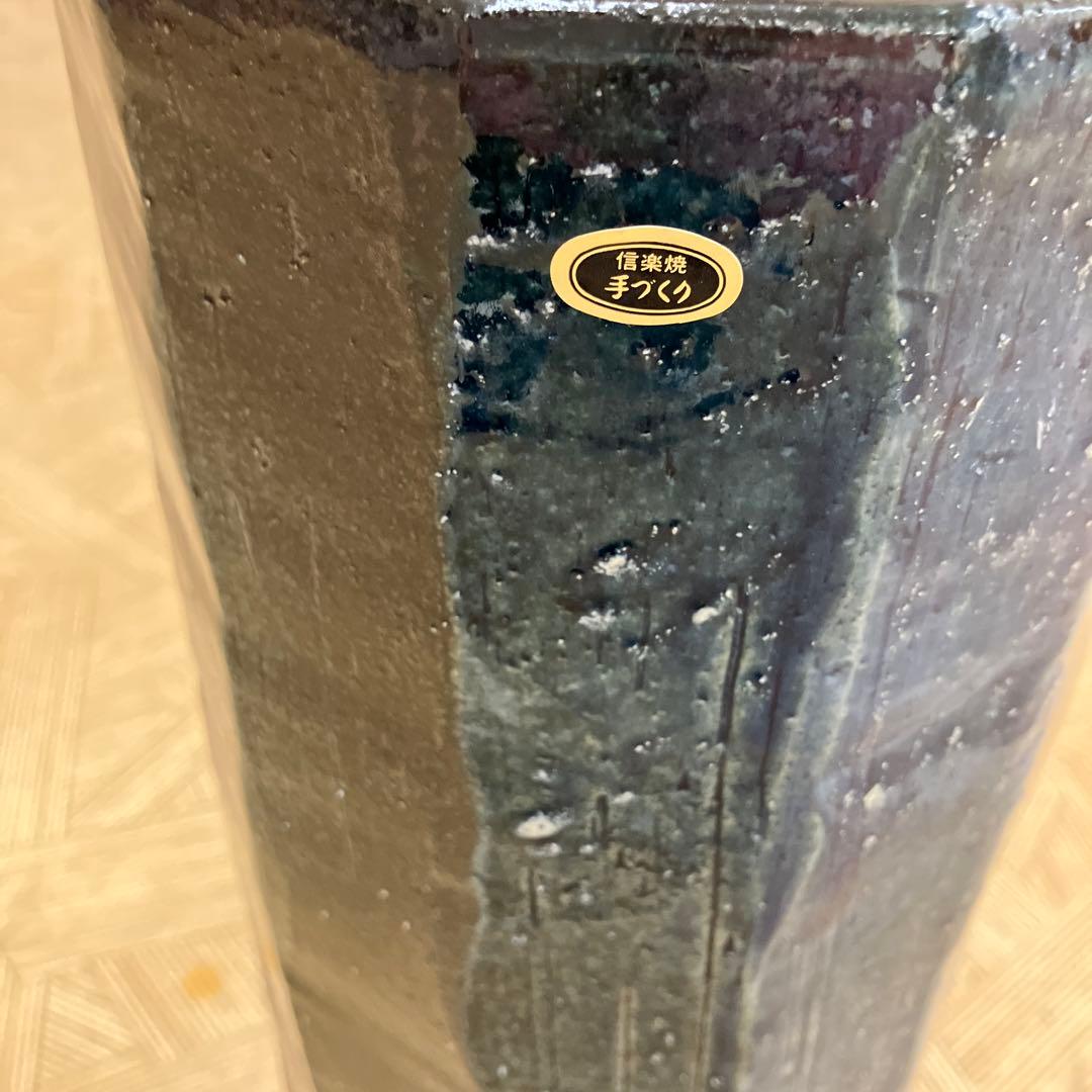 信楽焼傘立て青ガラス面取り