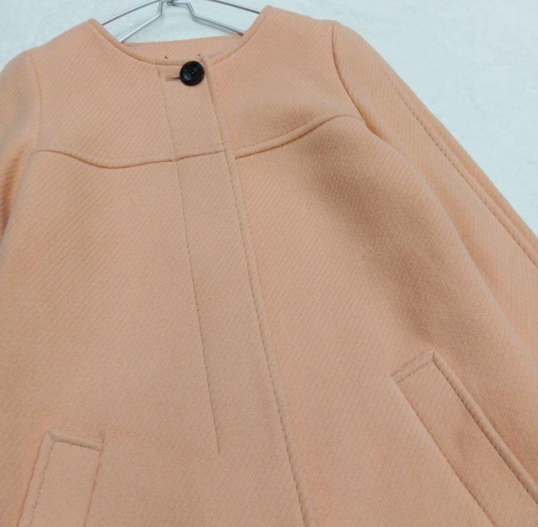 ちろきよ！【カシミヤ混】23区 ロングノーカラーコート サーモンピンク