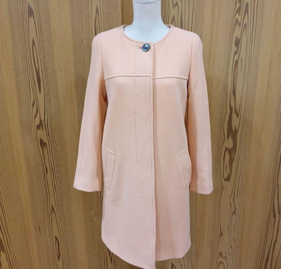 ちろきよ！【カシミヤ混】23区 ロングノーカラーコート サーモンピンク