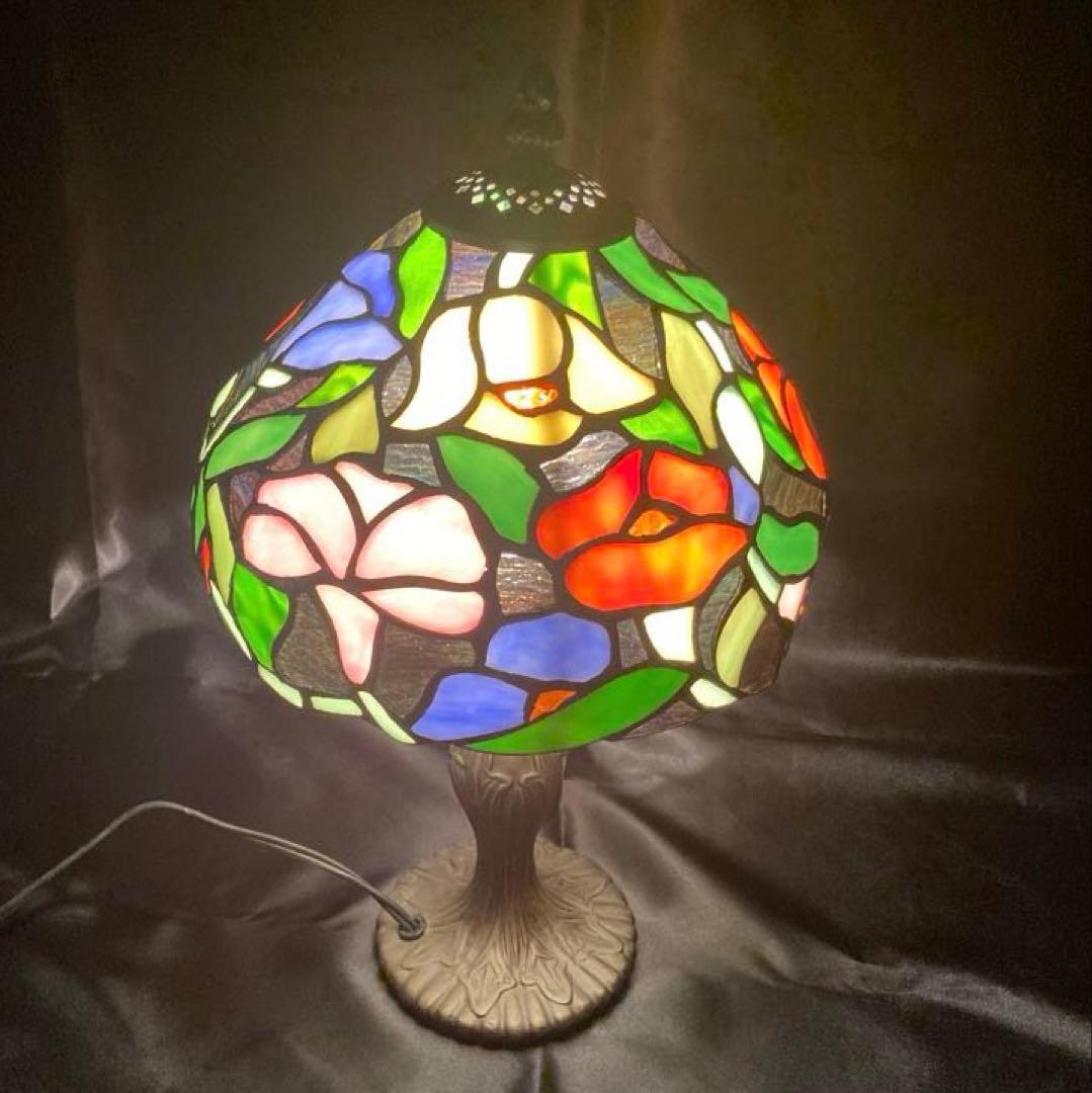 ティファニーランプ型 アンティーク卓上灯 ステンドグラスランプ 椿F