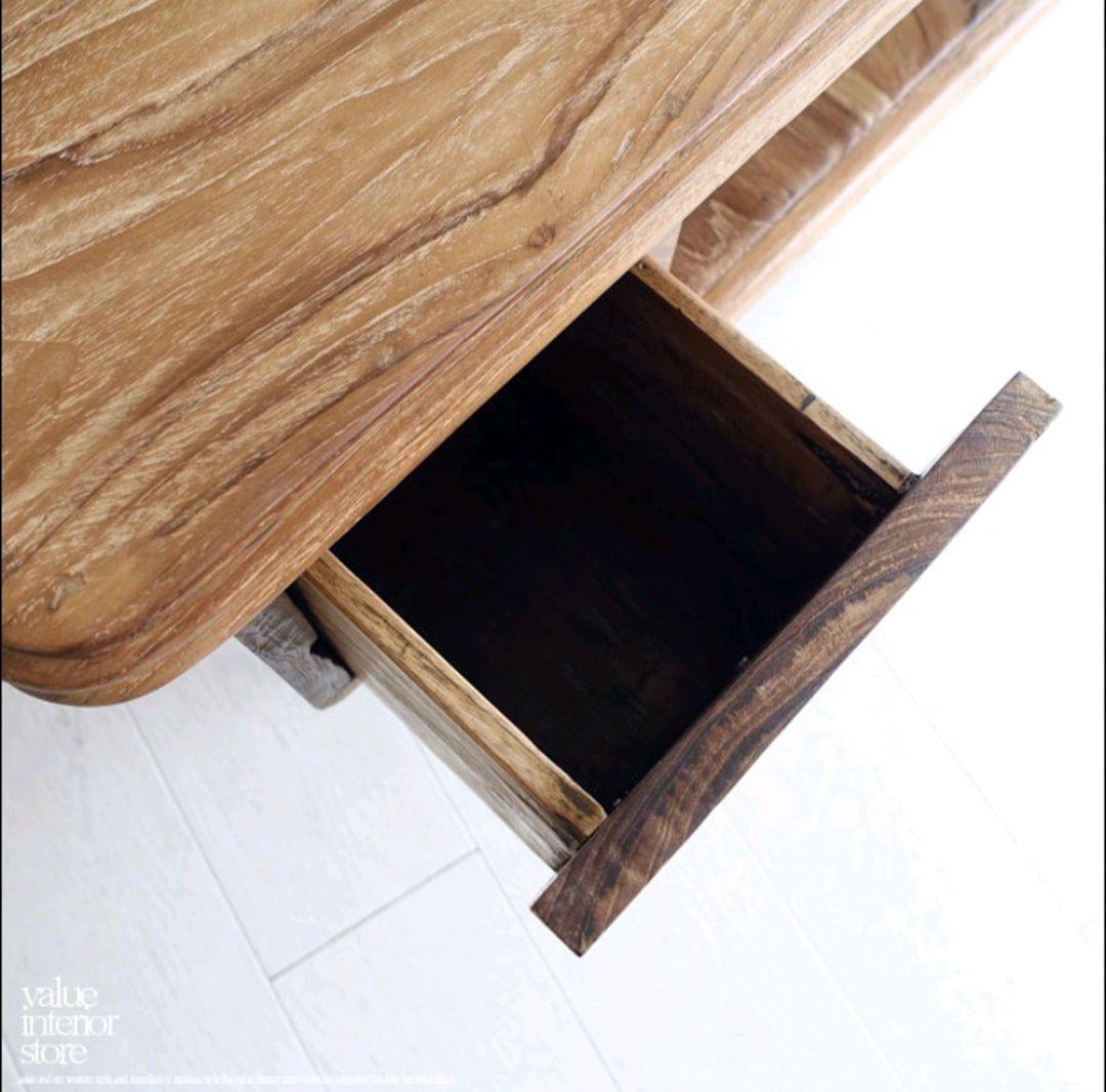 アンティーク家具　無垢チーク材ローテーブル 引き出し付き