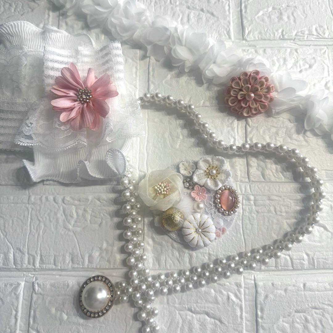 刺繍レースの重ね衿　フリル半衿　正絹帯揚げ　正絹帯締め　付け袖　11点フルセット