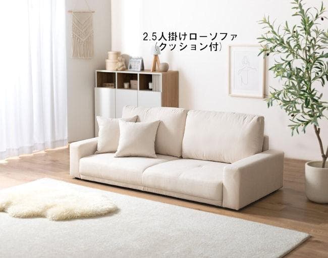 北欧風２．５人掛けソファ幅166 クッション付 ローソファ ２人掛け（12）