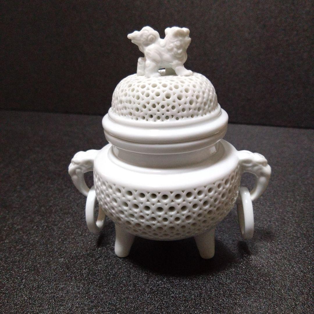 未使用 有田焼 景泉作 白磁透彫耳三足香炉　お祝い