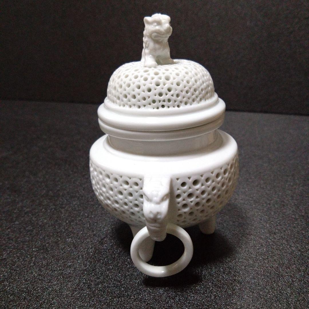 未使用 有田焼 景泉作 白磁透彫耳三足香炉　お祝い