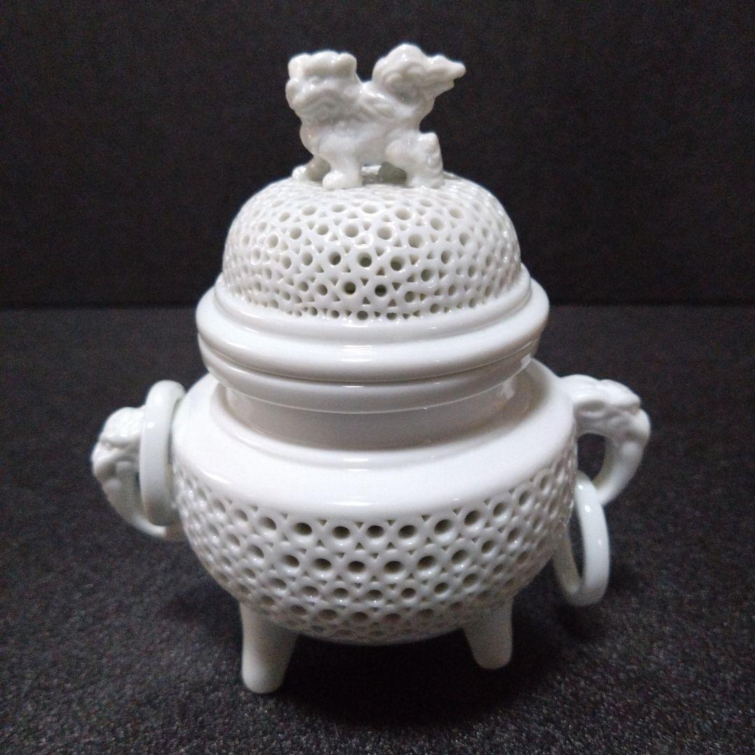 未使用 有田焼 景泉作 白磁透彫耳三足香炉　お祝い