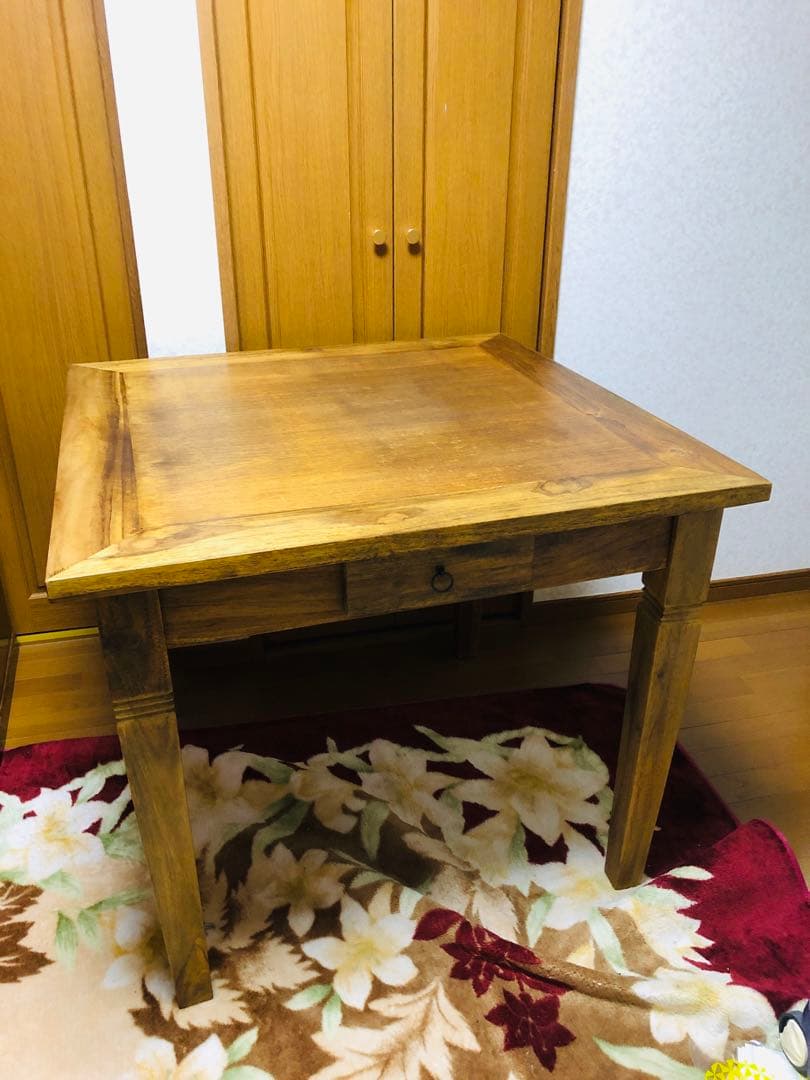 アジアン家具　木製ダイニングテーブル ２つ引き出し付き