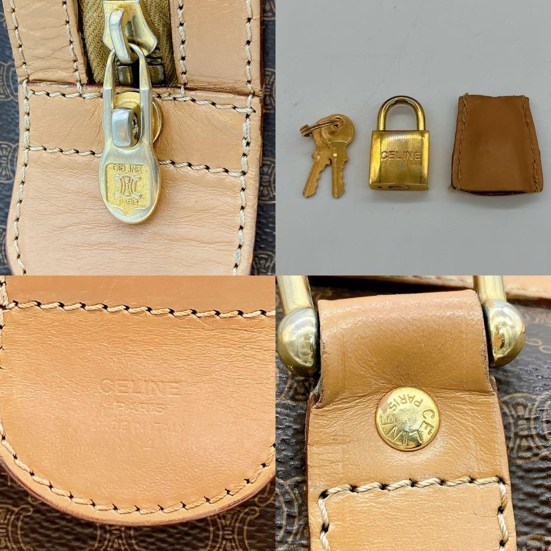 【CELINE】ボストンバッグ　マカダム柄　ゴールド金具 PVC ブラウン　鍵