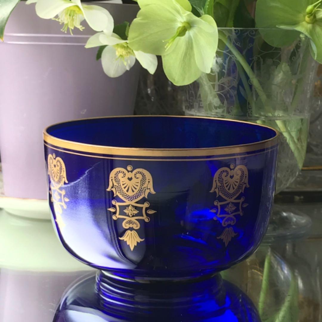 美群青色オールドバカラBACCARAT☆エンパイアEmpire☆クリスタルボウル
