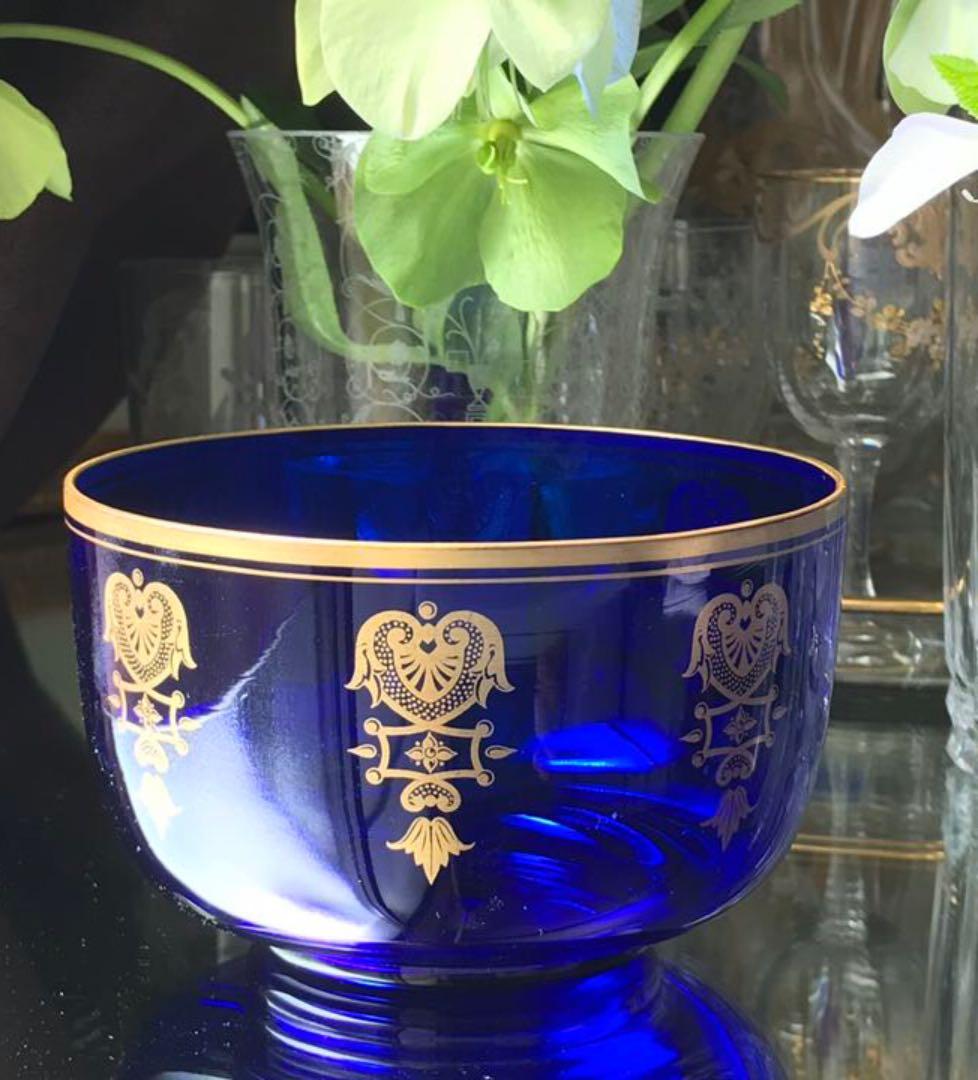 美群青色オールドバカラBACCARAT☆エンパイアEmpire☆クリスタルボウル