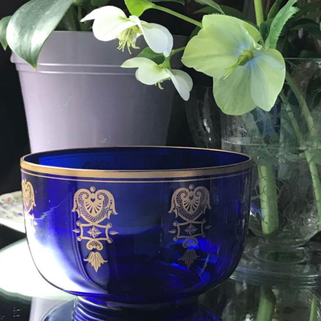 美群青色オールドバカラBACCARAT☆エンパイアEmpire☆クリスタルボウル