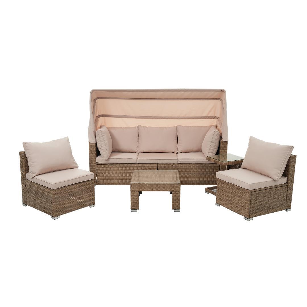 パラソル付き ガーデンファニチャー 5点 ガーデンテーブル ガーデンソファー