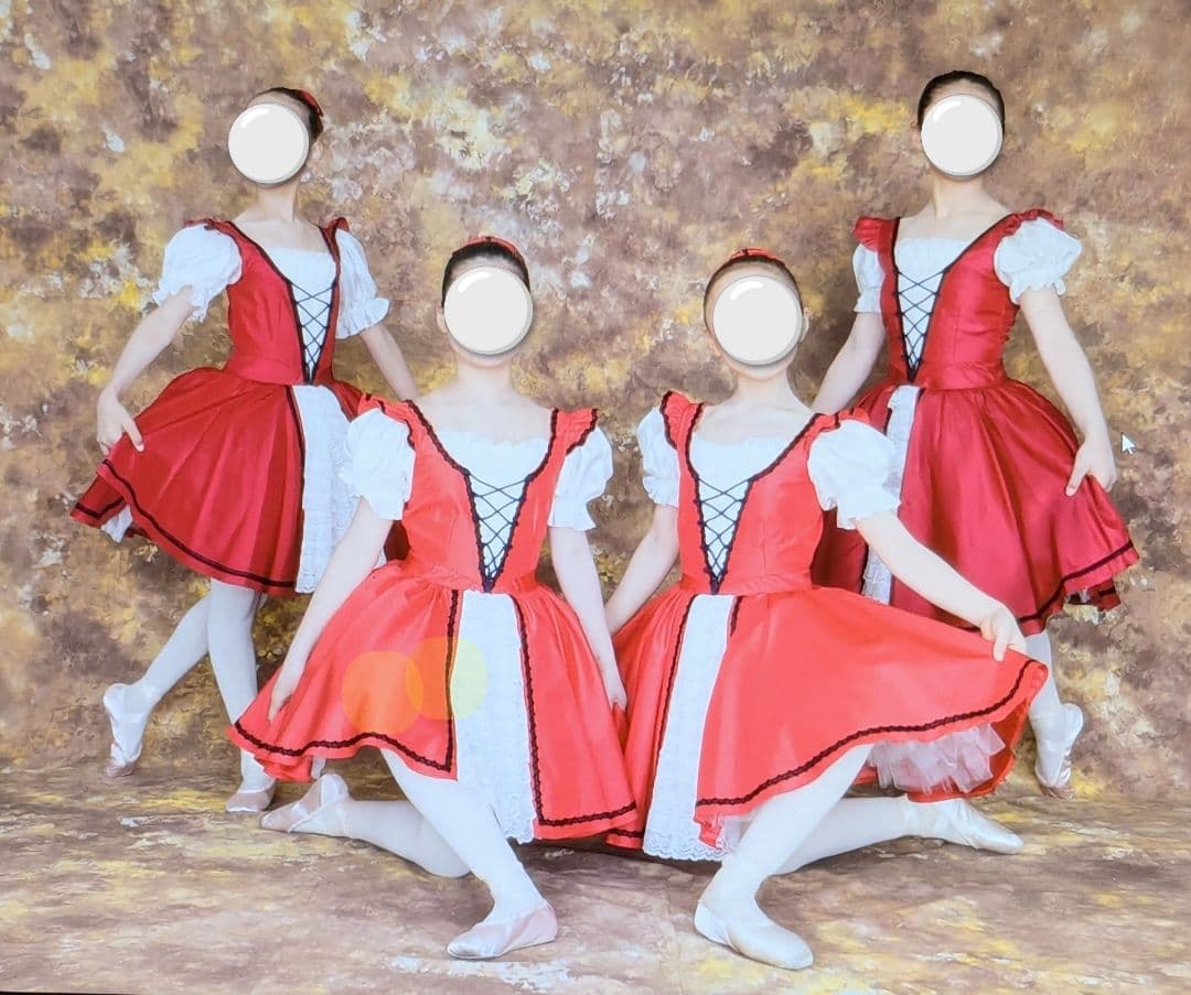 バレエ衣裳/ジュニア　濃赤2着&朱赤2着　4着セット　頭飾り付き