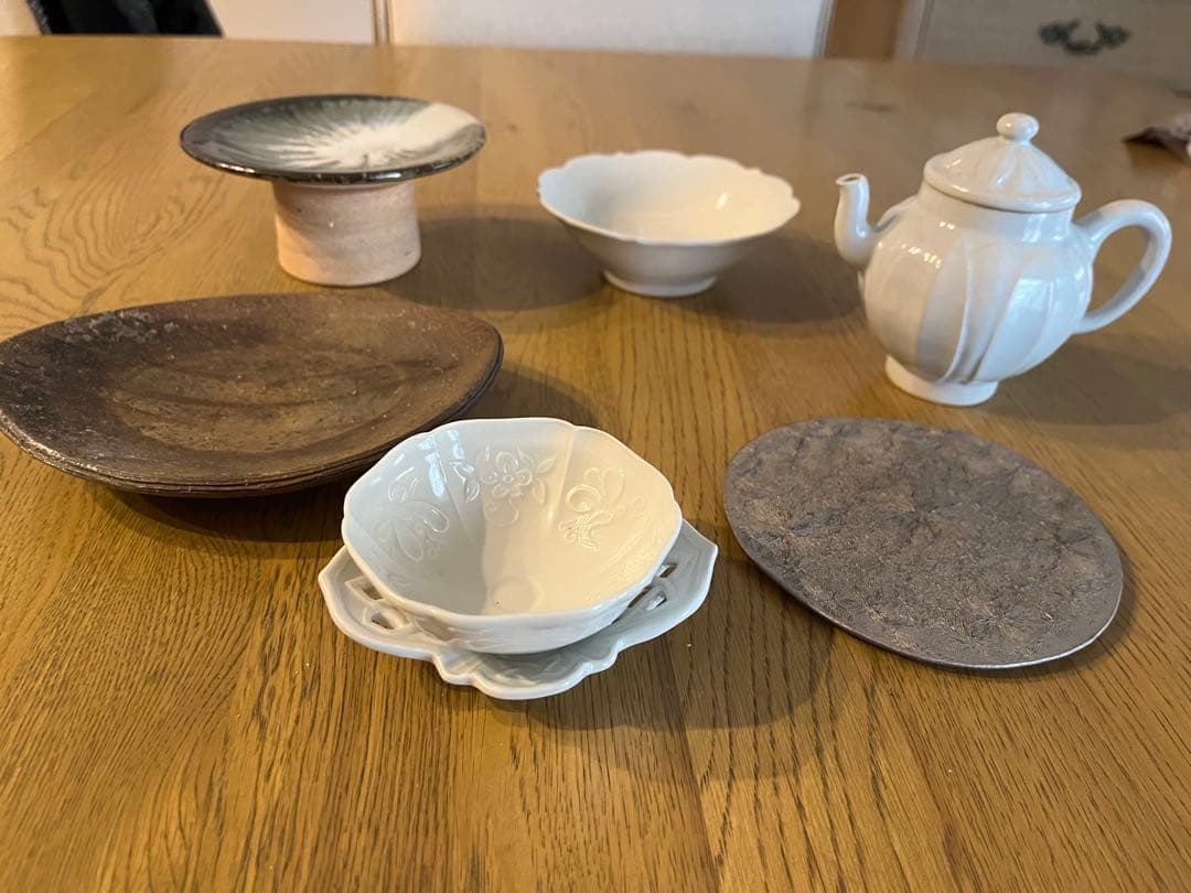 作家　中国茶　茶器　急須　セット　皿　蓮子　花　豊增一雄　豆皿