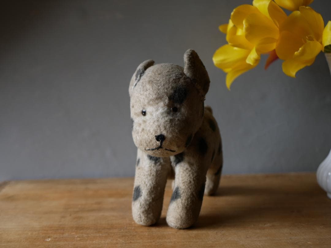 ドット柄のワンちゃん　犬　アンティークトイ　ぬいぐるみ　フランスアンティーク