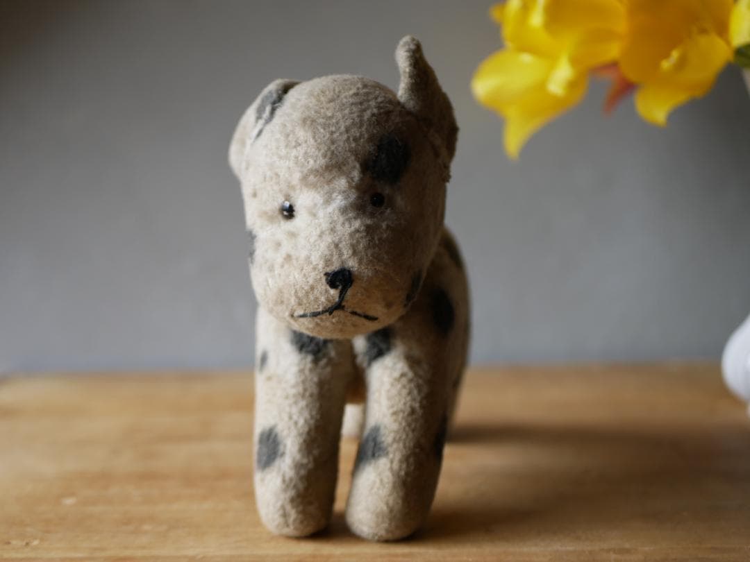 ドット柄のワンちゃん　犬　アンティークトイ　ぬいぐるみ　フランスアンティーク