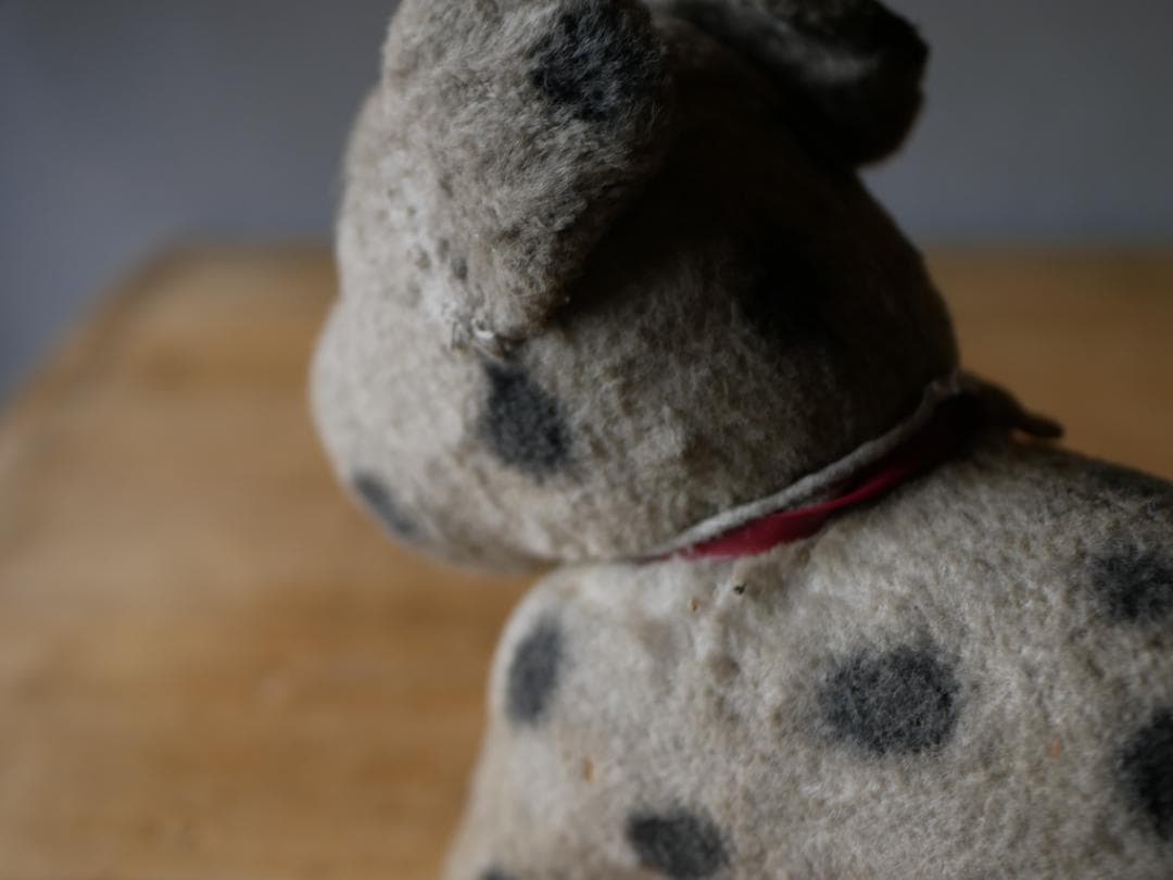 ドット柄のワンちゃん　犬　アンティークトイ　ぬいぐるみ　フランスアンティーク