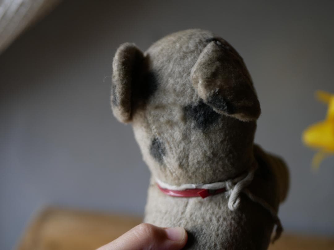 ドット柄のワンちゃん　犬　アンティークトイ　ぬいぐるみ　フランスアンティーク