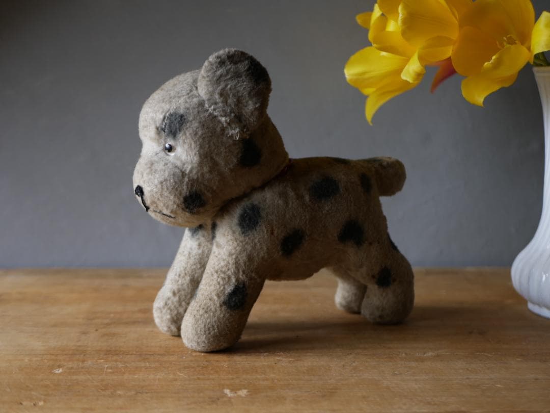 ドット柄のワンちゃん　犬　アンティークトイ　ぬいぐるみ　フランスアンティーク