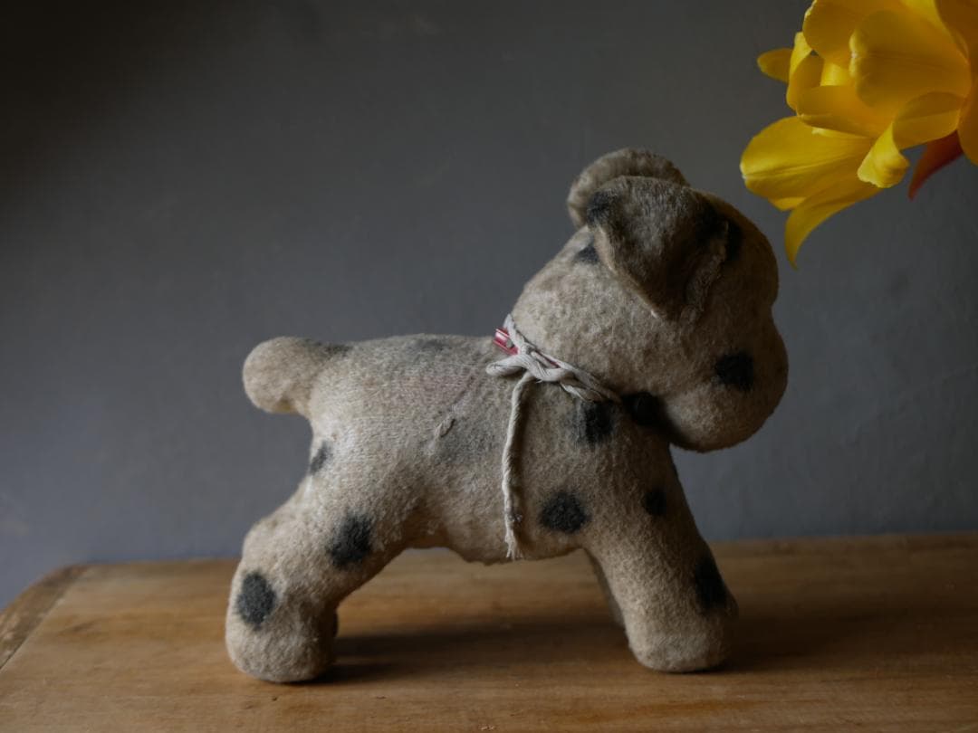 ドット柄のワンちゃん　犬　アンティークトイ　ぬいぐるみ　フランスアンティーク