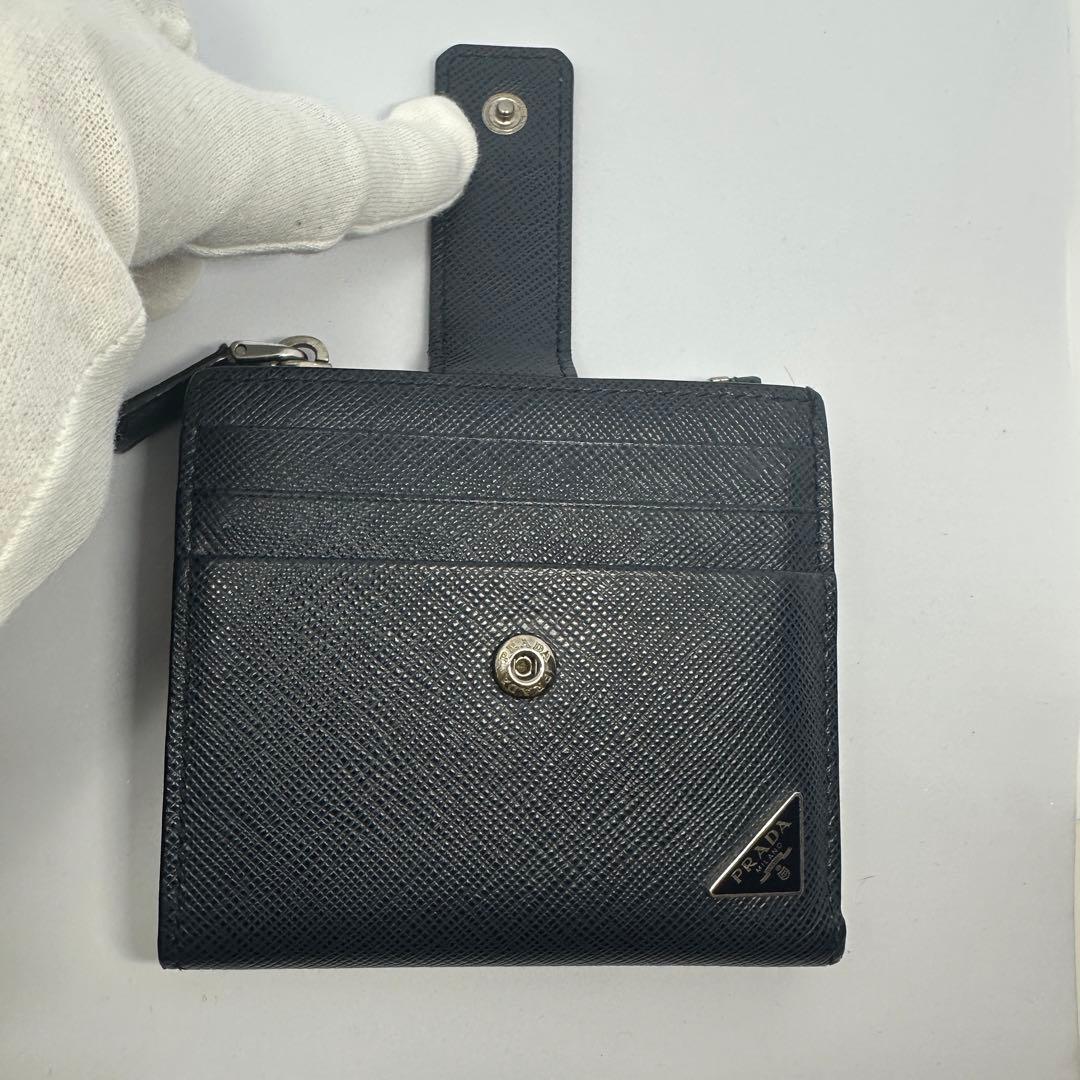 【SALE開催中】PRADA サフィアーノレザー 二つ折り財布 ネイビー