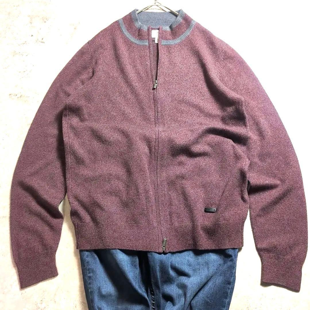 【極上カシミヤ】アルマーニ コレッツォーニジップカーディガン ワインレッド 48