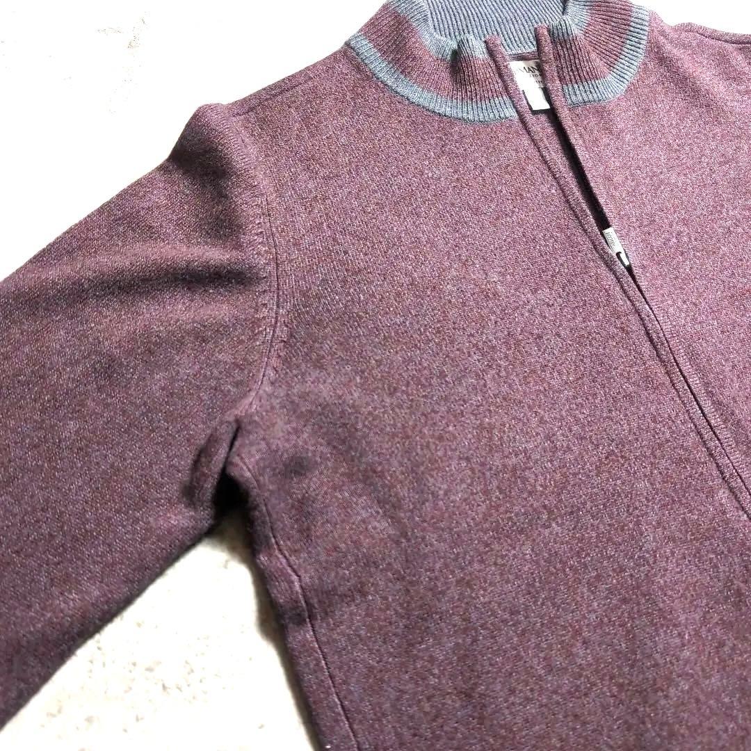 【極上カシミヤ】アルマーニ コレッツォーニジップカーディガン ワインレッド 48