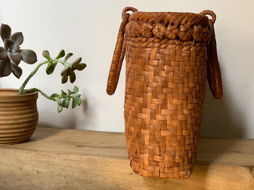 山葡萄 かごバッグ 六角花結び編み 網代編み 変則二重編み 手提げ 内布付き