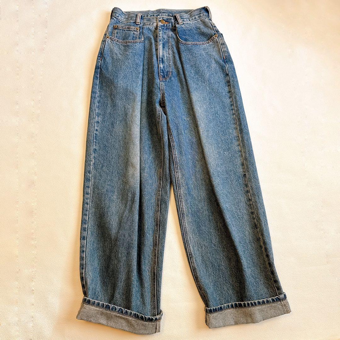 マチャットmachattウエストタックデニム　36サイズ　ブルー