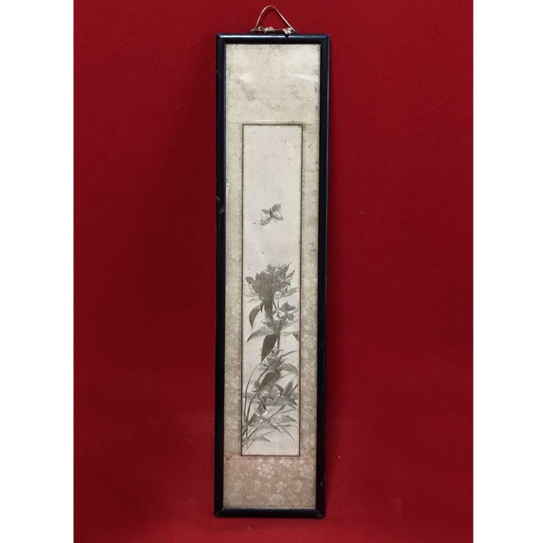 【珍】　花卉蝶々図 額　清朝時代　中国刺繍　古美術